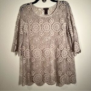 Multiples Tan Cream Embellished Blouse